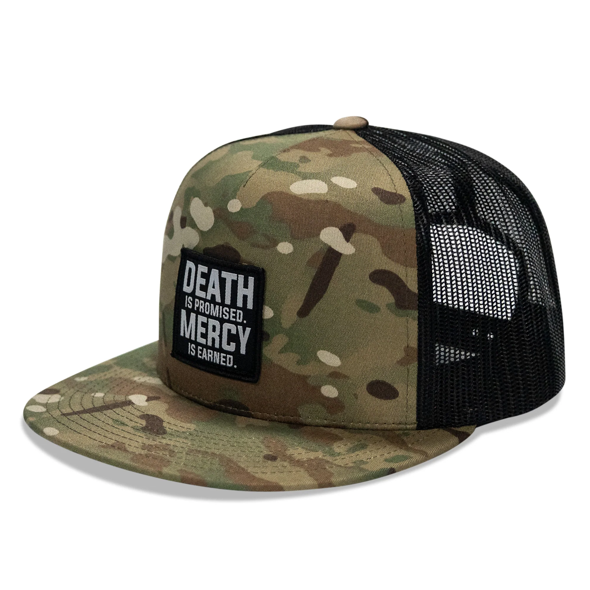Death Is Promised. Mercy Is Earned Patch Flatbill Hat - Image 2