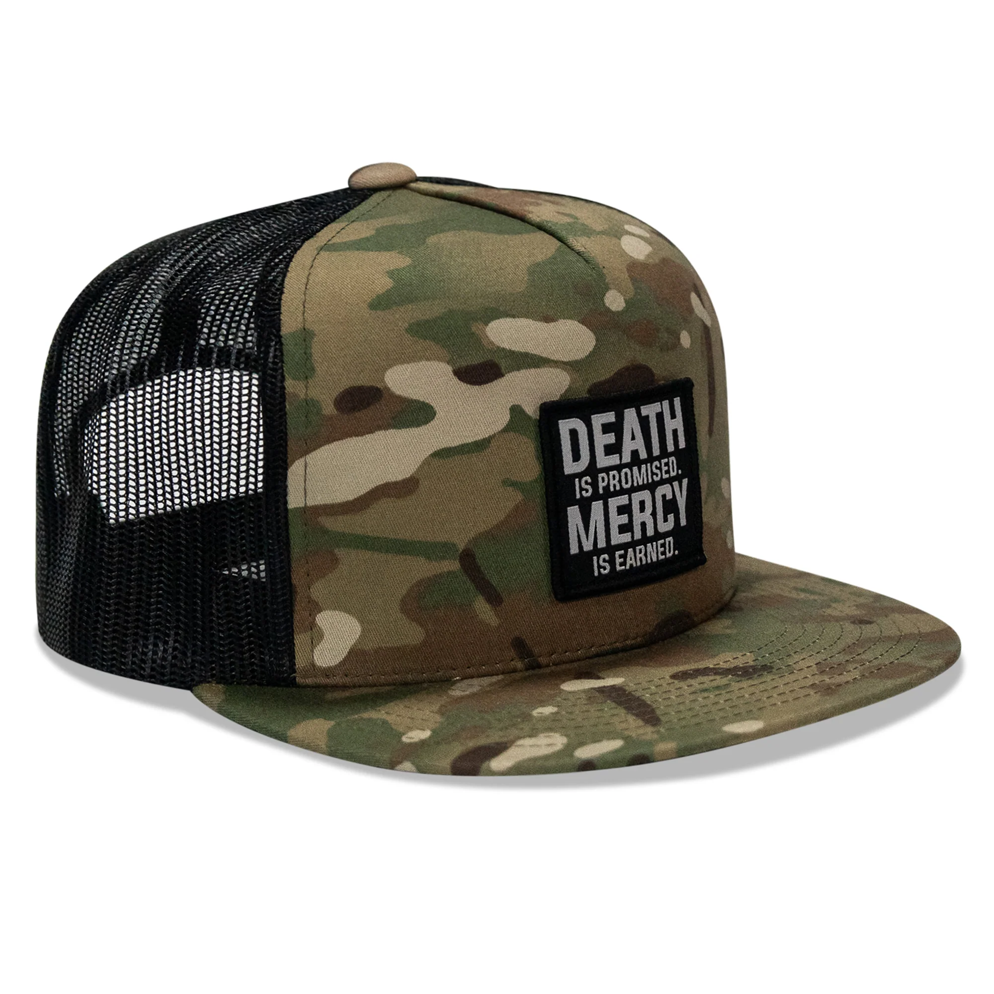 Death Is Promised. Mercy Is Earned Patch Flatbill Hat - Image 3