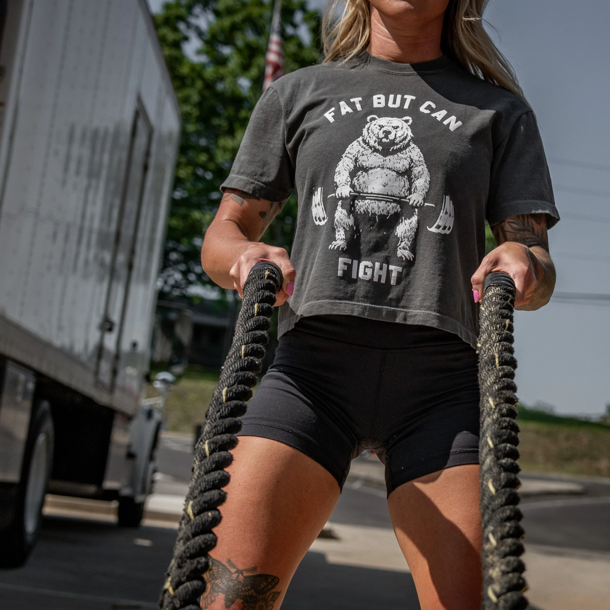 Fat But Can Fight Women's Crop Heavyweight Tee - Image 16