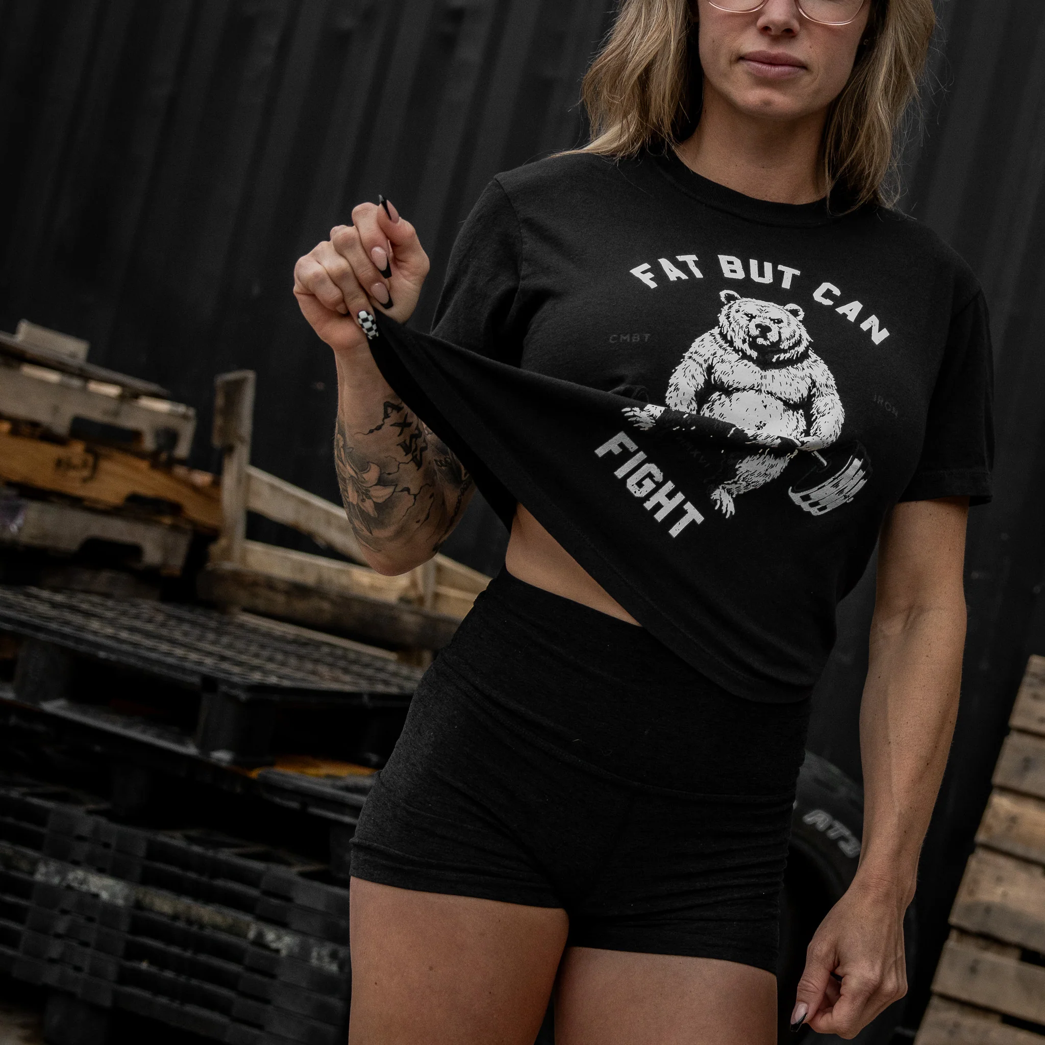 Fat But Can Fight Women's Crop Heavyweight Tee - Image 4