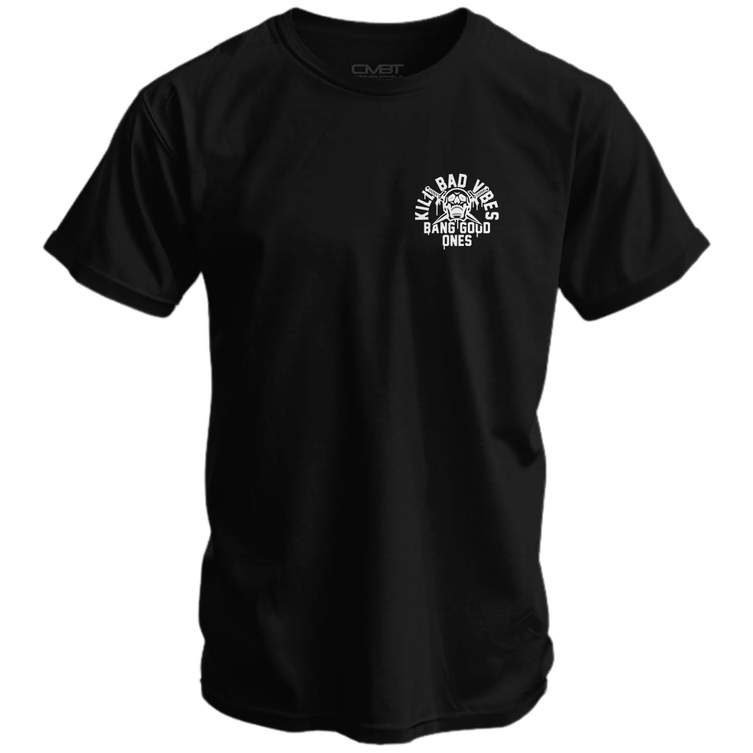 Kill Bad Vibes. Bang Good Ones Skull Men's T-Shirt - Image 2