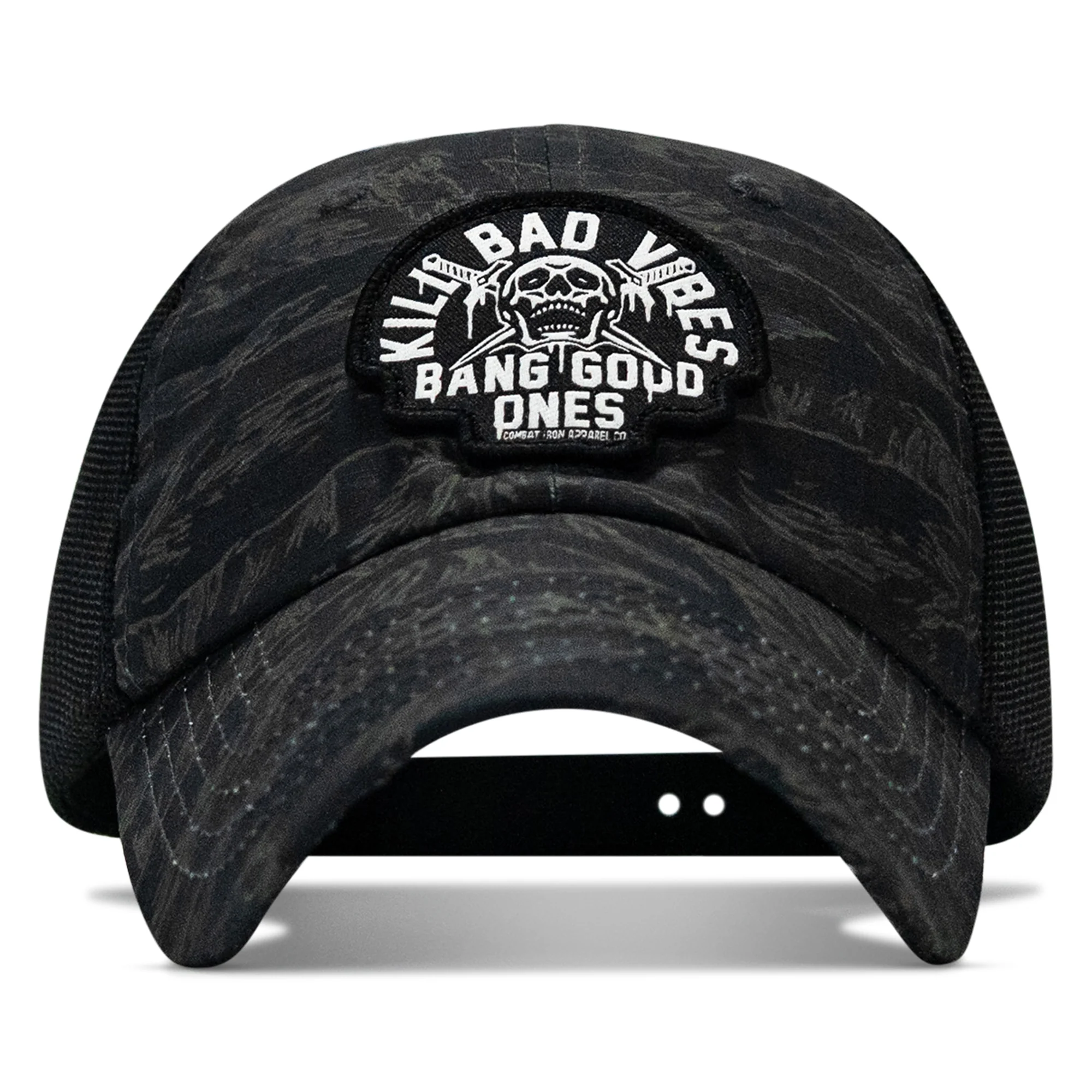 Kill Bad Vibes Skull Patch Tactical Ripstop Mesh Snapback Hat - Image 7