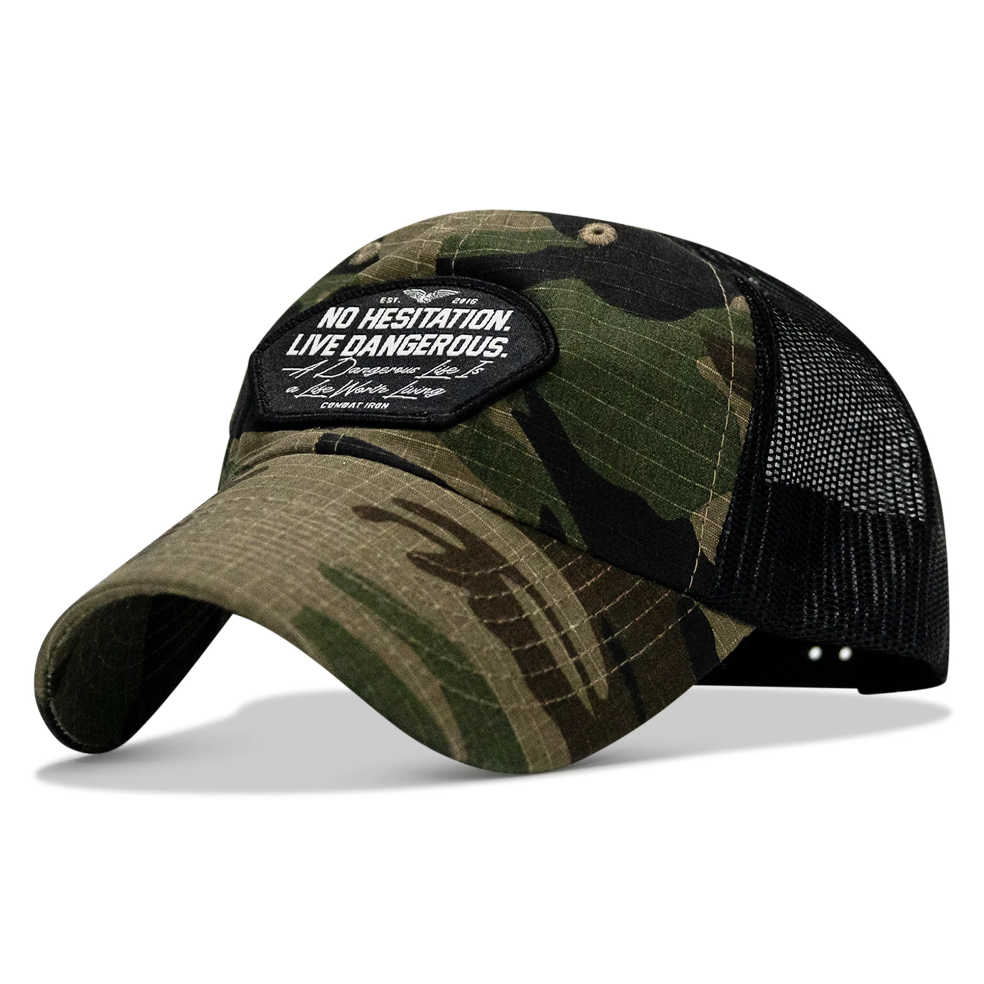 No Hesitation. Live Dangerous Patch Tactical Ripstop Mesh Snapback Hat - Image 25