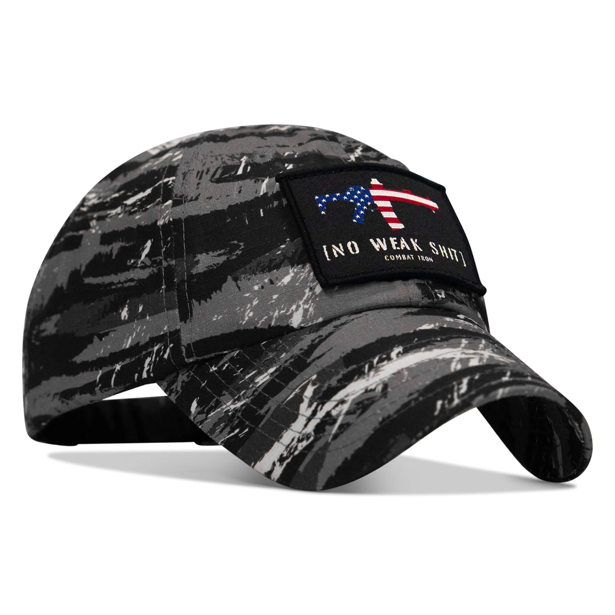 No Weak Shit American Flag Rifle Patch Tactical Ripstop Mesh Snapback Hat - Image 8