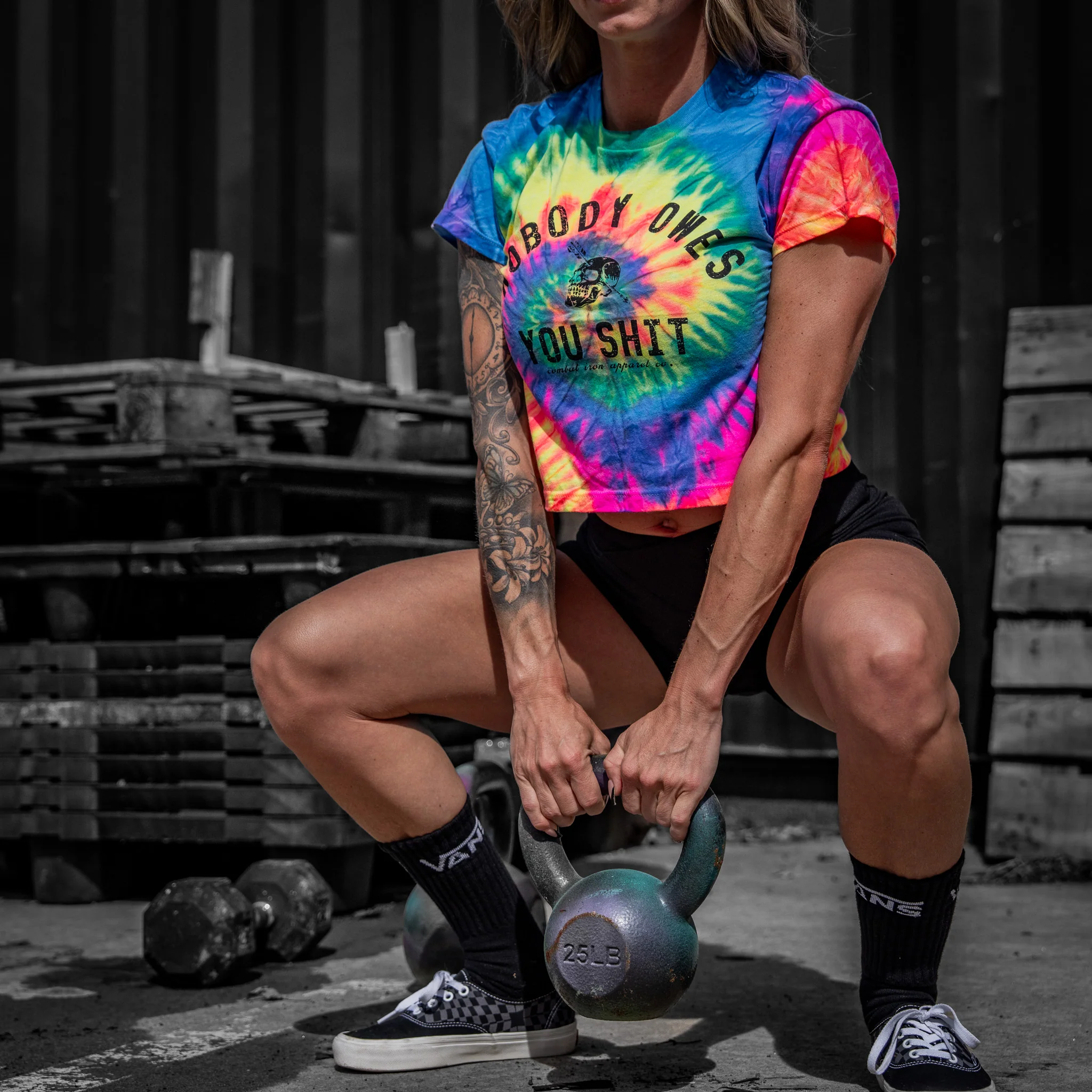 Nobody Owes You Shit Skull Women's Crop Heavyweight Tee - Image 11