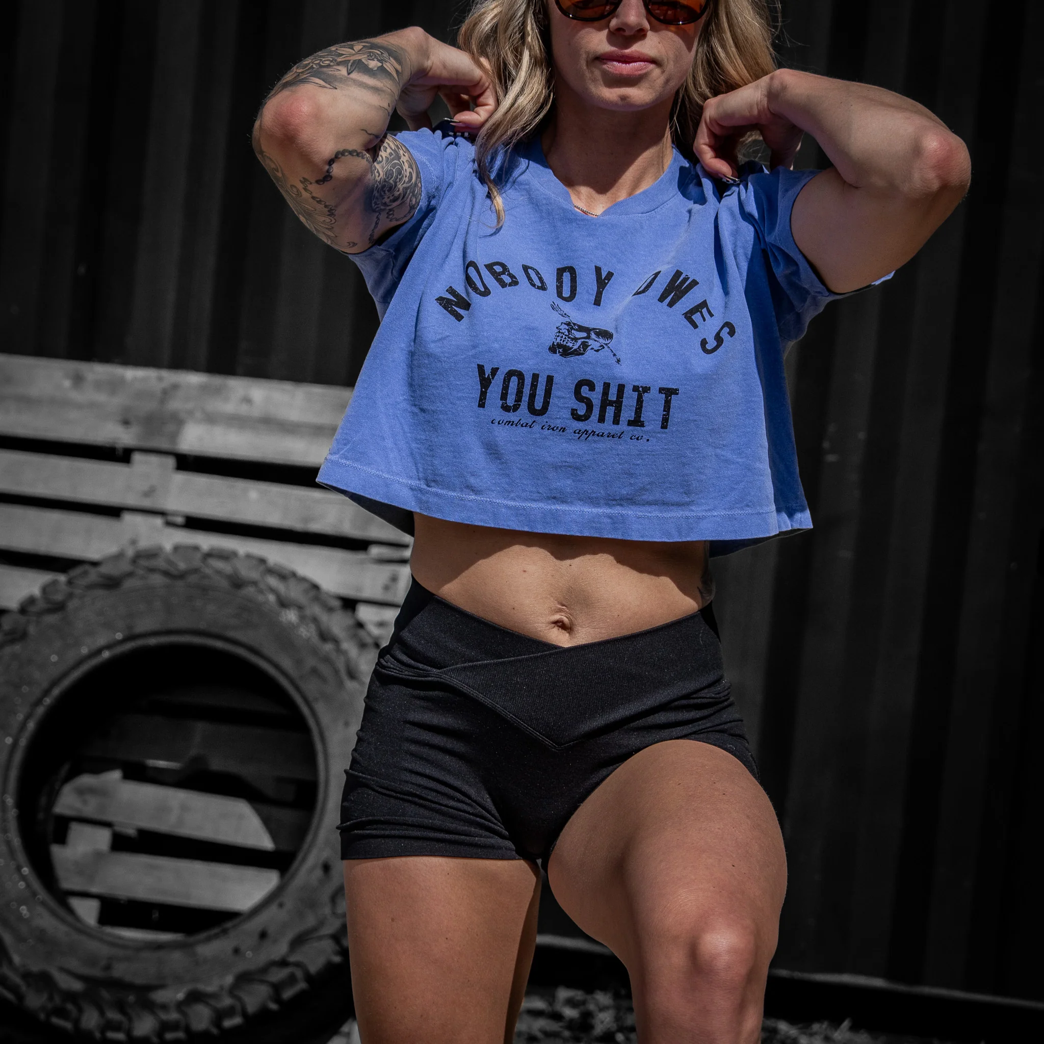 Nobody Owes You Shit Skull Women's Crop Heavyweight Tee - Image 24