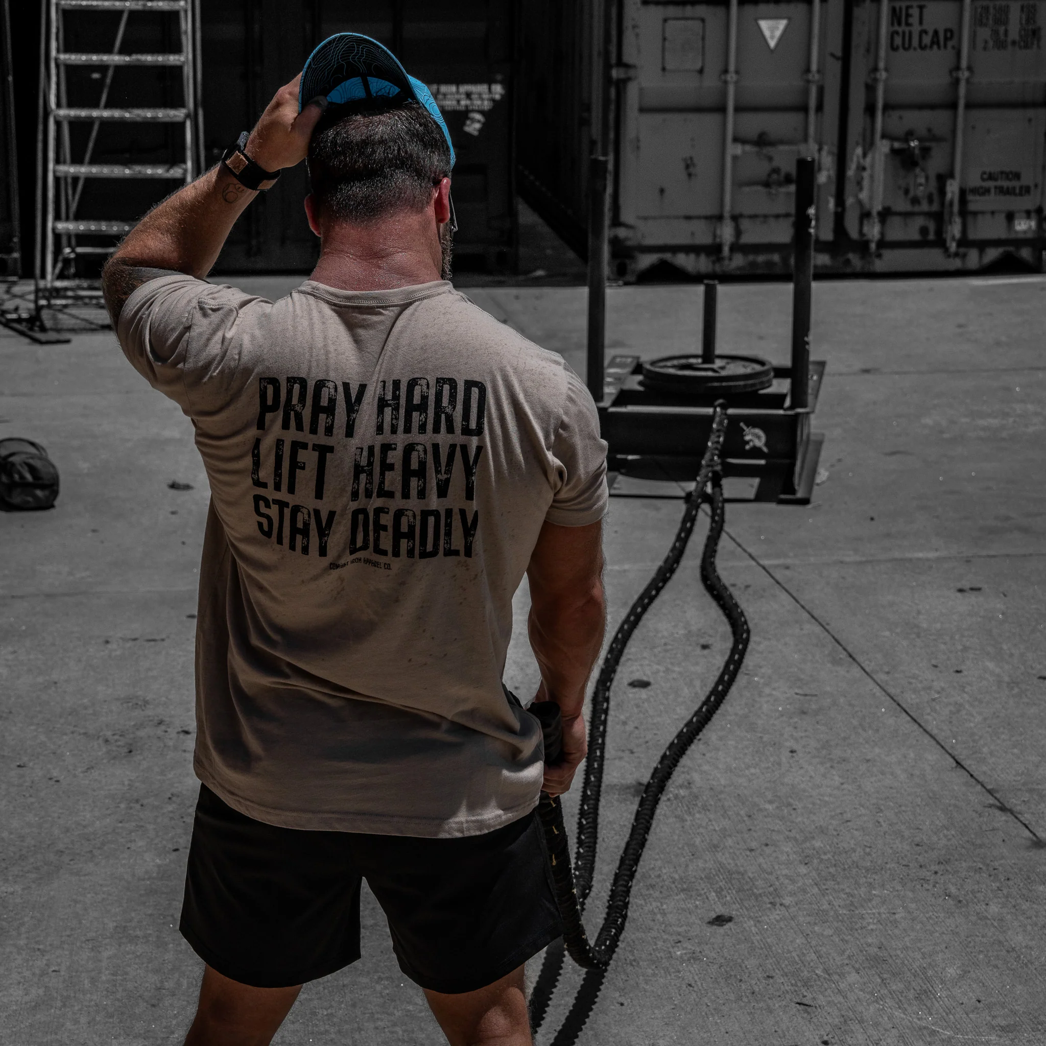 Pray Hard. Lift Heavy. Stay Deadly. V2 Men's T-Shirt - Image 12
