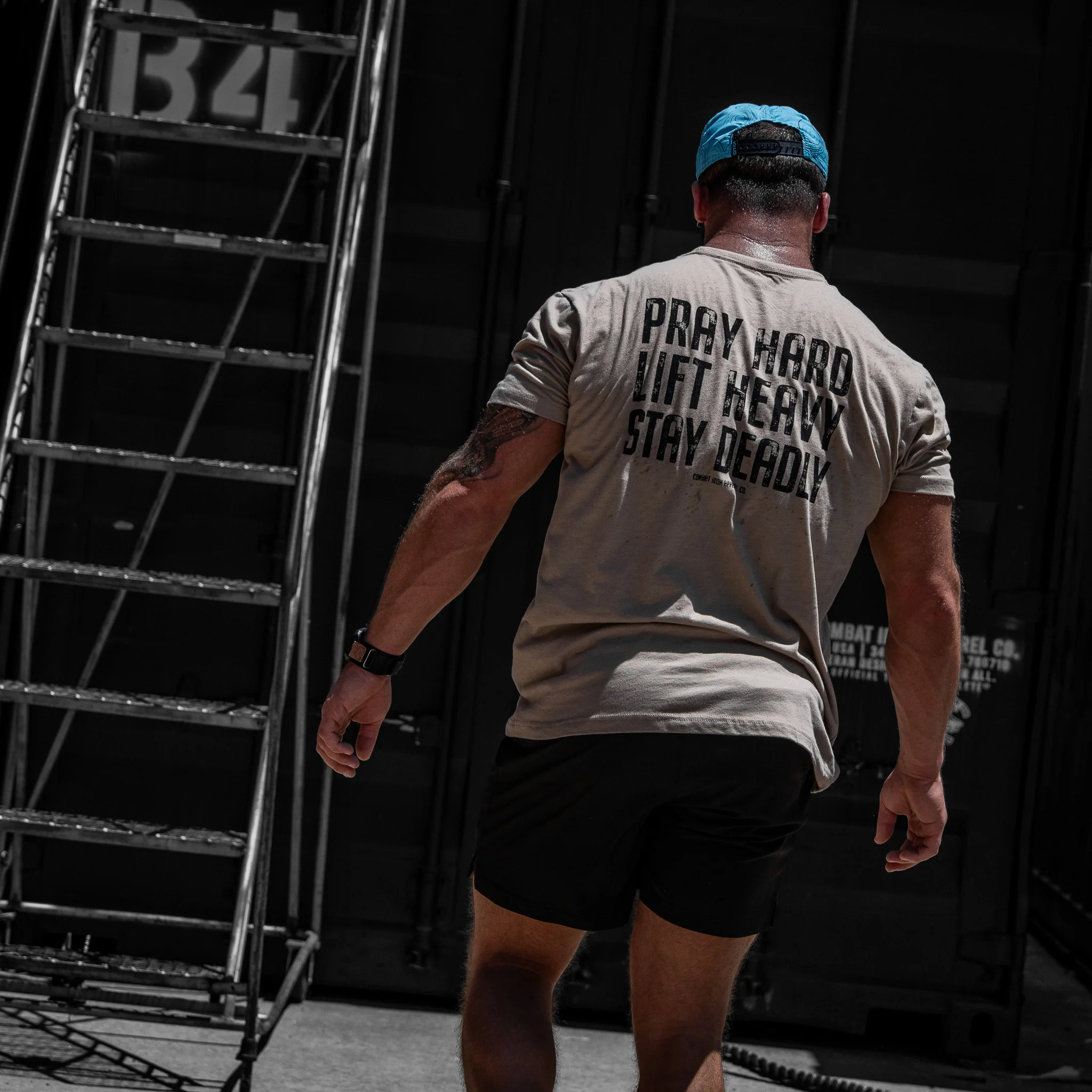 Pray Hard. Lift Heavy. Stay Deadly. V2 Men's T-Shirt - Image 13