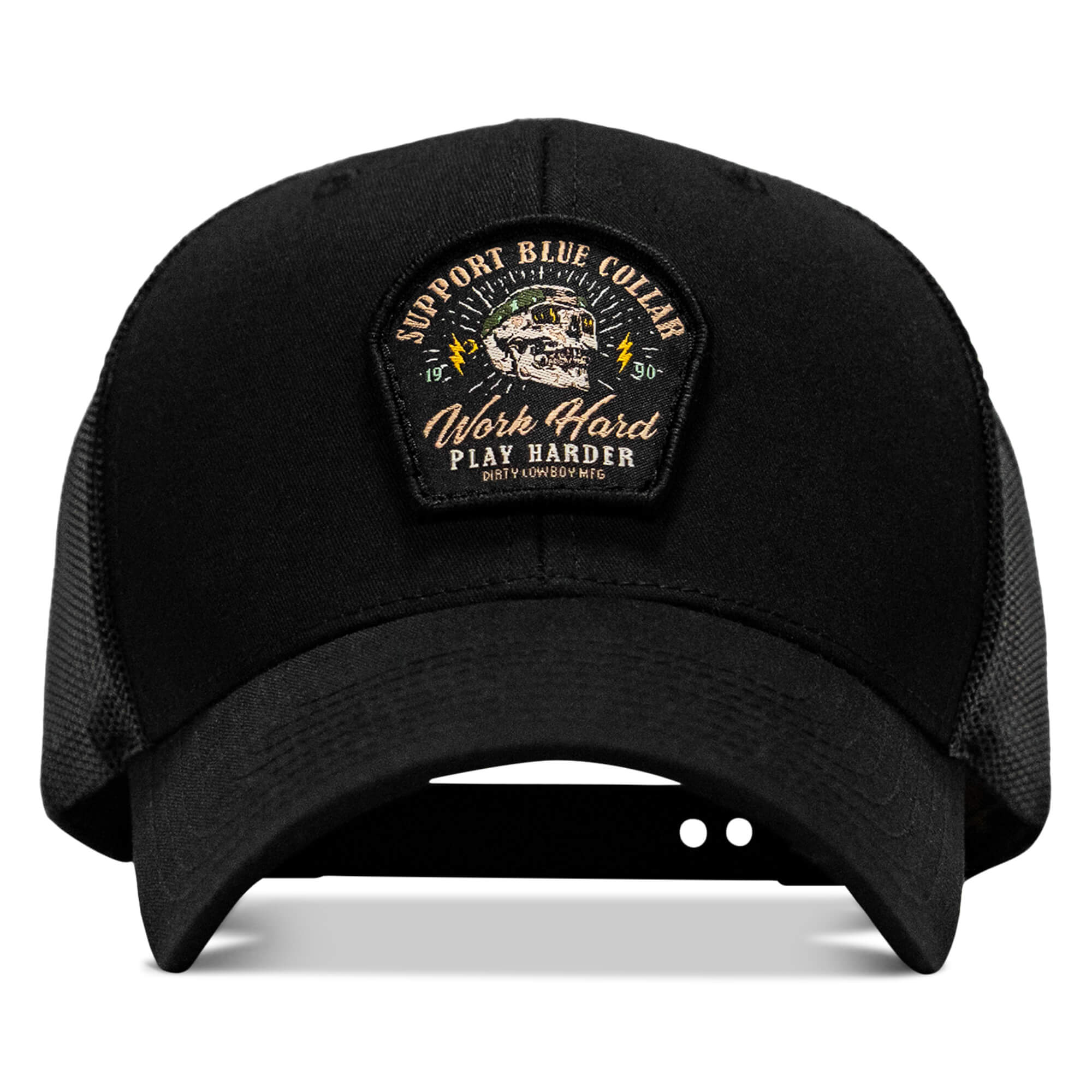 Work Hard Play Harder | Support Blue Collar Patch Snapback Hat - Image 6